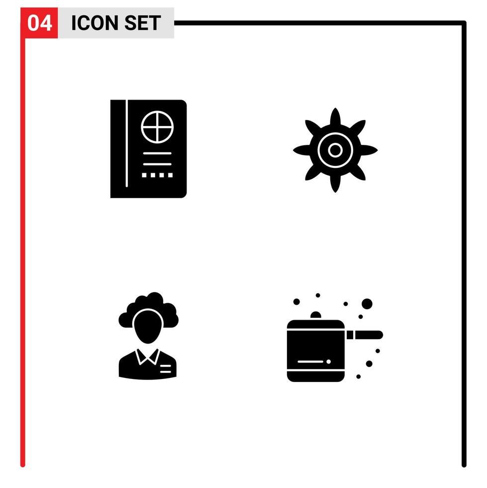 conjunto de 4 paquetes comerciales de glifos sólidos para el administrador de pasaportes que configuran elementos de diseño vectorial editables de recursos en la nube vector