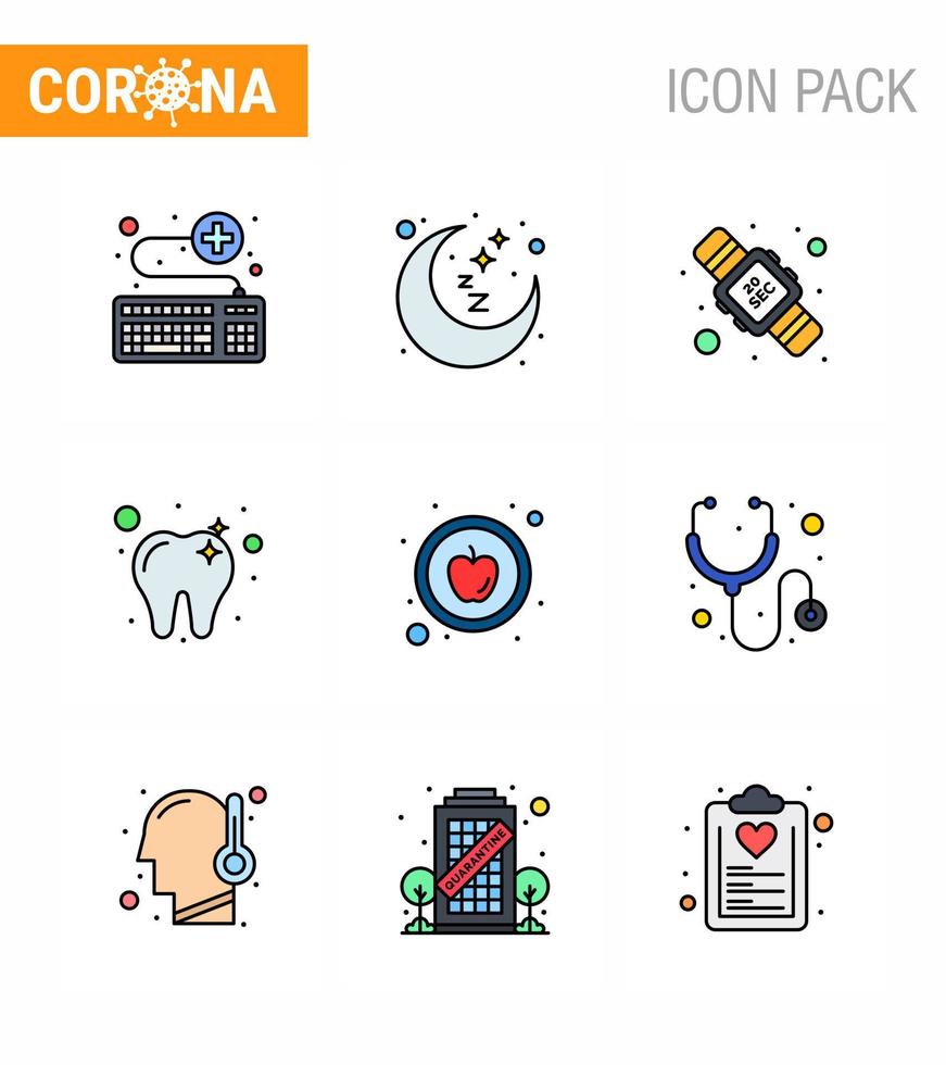 Coronavirus 2019nCoV Covid19 Prevention icon set food tooth rest time dental washing viral coronavirus 2019nov disease Vector Design Elements