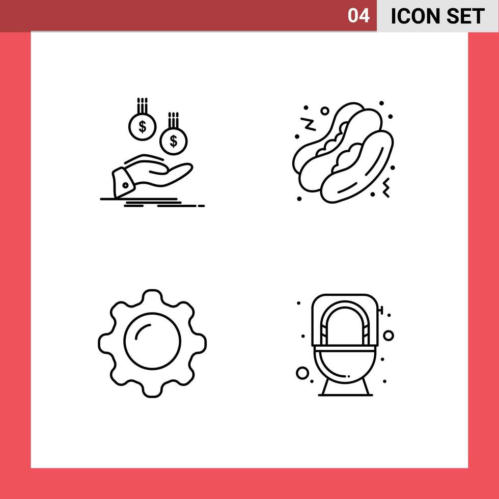 paquete de 4 signos y símbolos modernos de colores planos de línea rellena para medios de impresión web, como monedas, pantalla de pago, maquillaje de alimentos, elementos de diseño de vectores editables