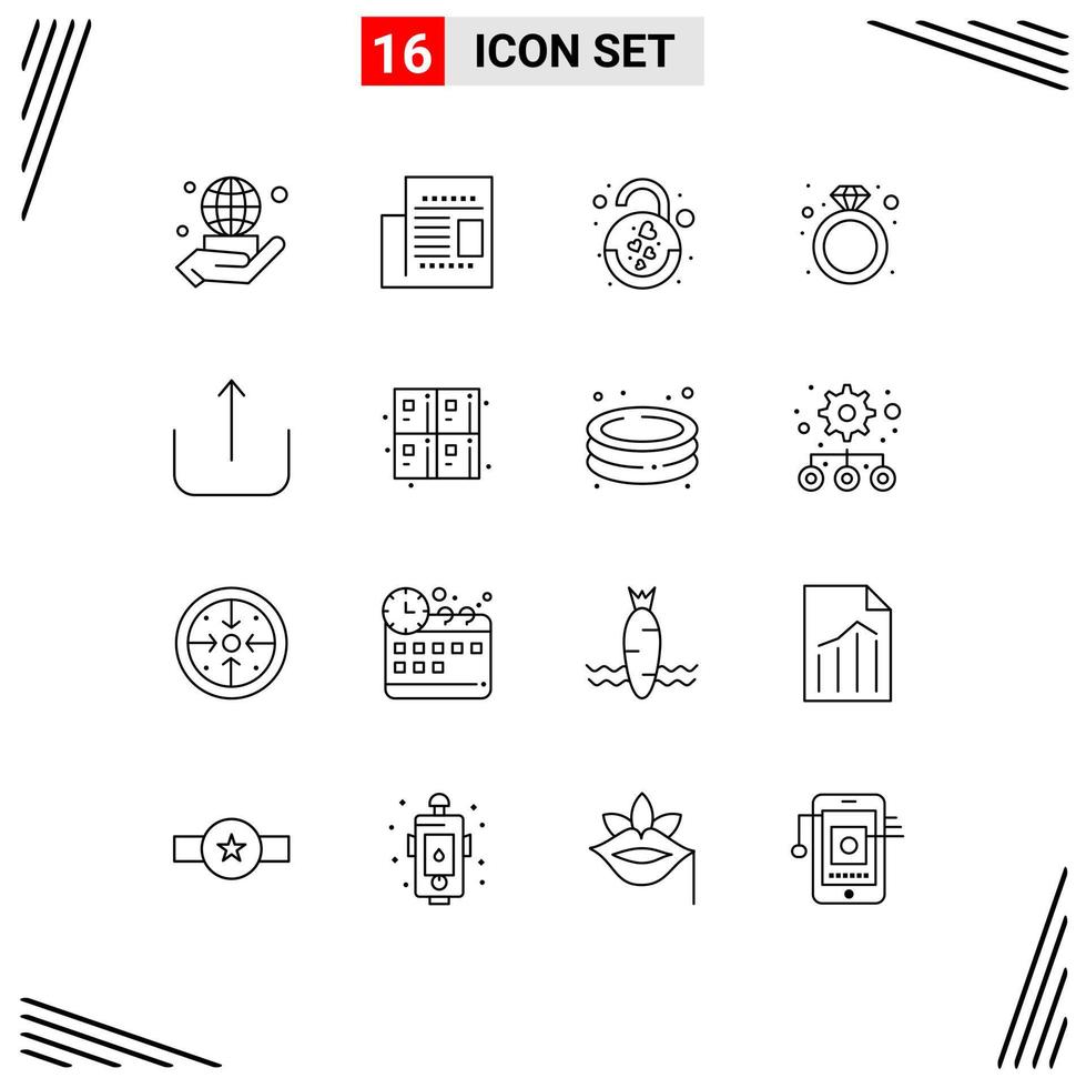 16 Creative Icons Modern Signs and Symbols of ui gift heart ring diamond Editable Vector Design Elements