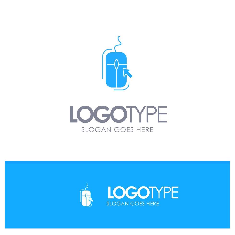 Haga clic con el mouse en internet compras en línea logotipo sólido azul con lugar para el eslogan vector