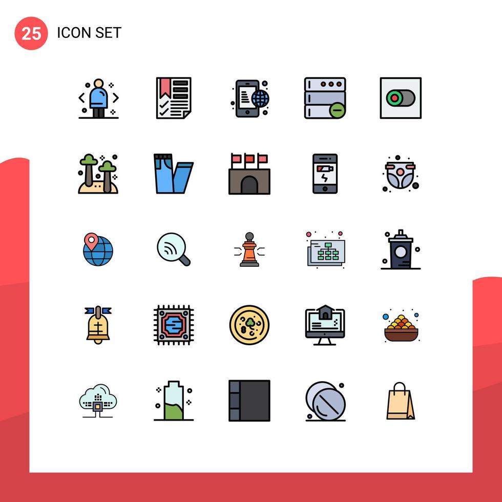 Modern Set of 25 Filled line Flat Colors and symbols such as control delete page database global Editable Vector Design Elements