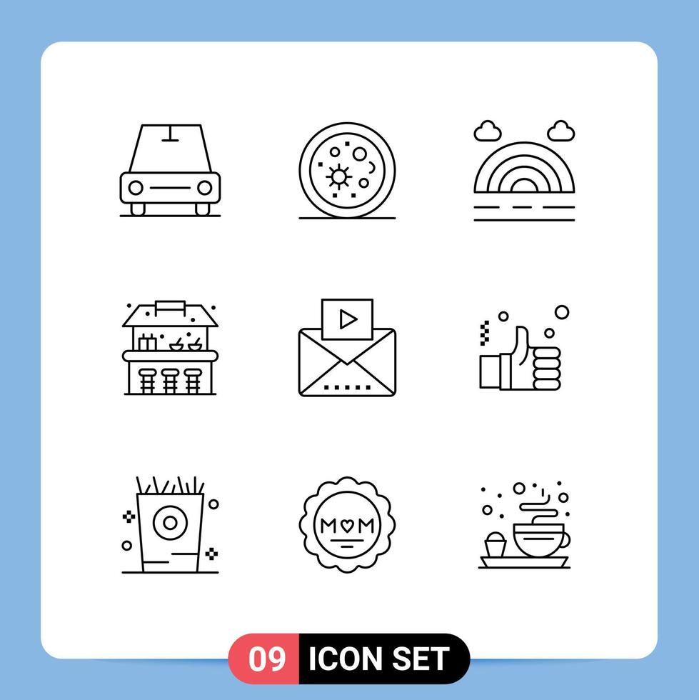Stock Vector Icon Pack of 9 Line Signs and Symbols for business media rainbow mail park Editable Vector Design Elements