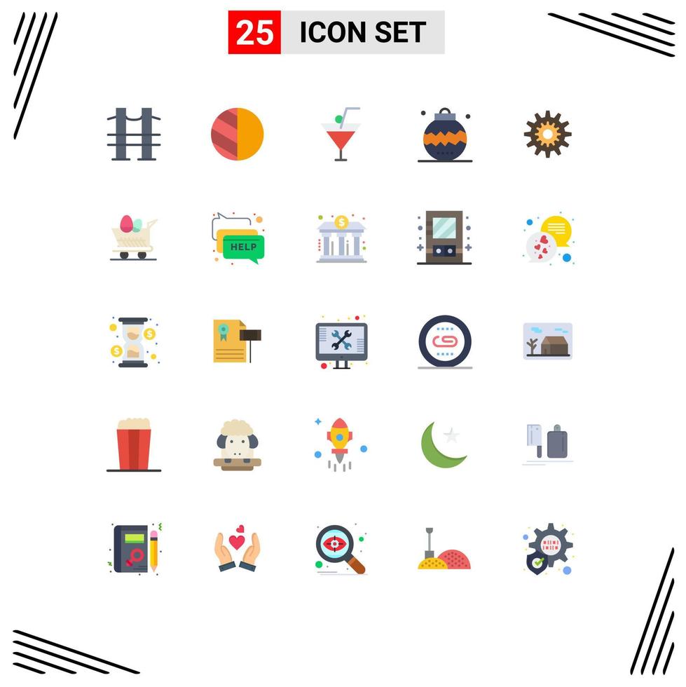 Set of 25 Commercial Flat Colors pack for gear settings food and restaurant ornaments event Editable Vector Design Elements