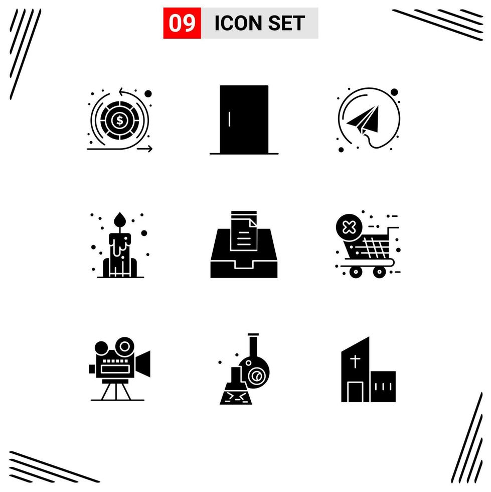 Universal Icon Symbols Group of 9 Modern Solid Glyphs of checkout mail email inbox china Editable Vector Design Elements