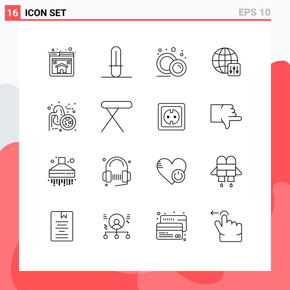 16 Outline concept for Websites Mobile and Apps appliances ureters food plate kidneys server settings Editable Vector Design Elements