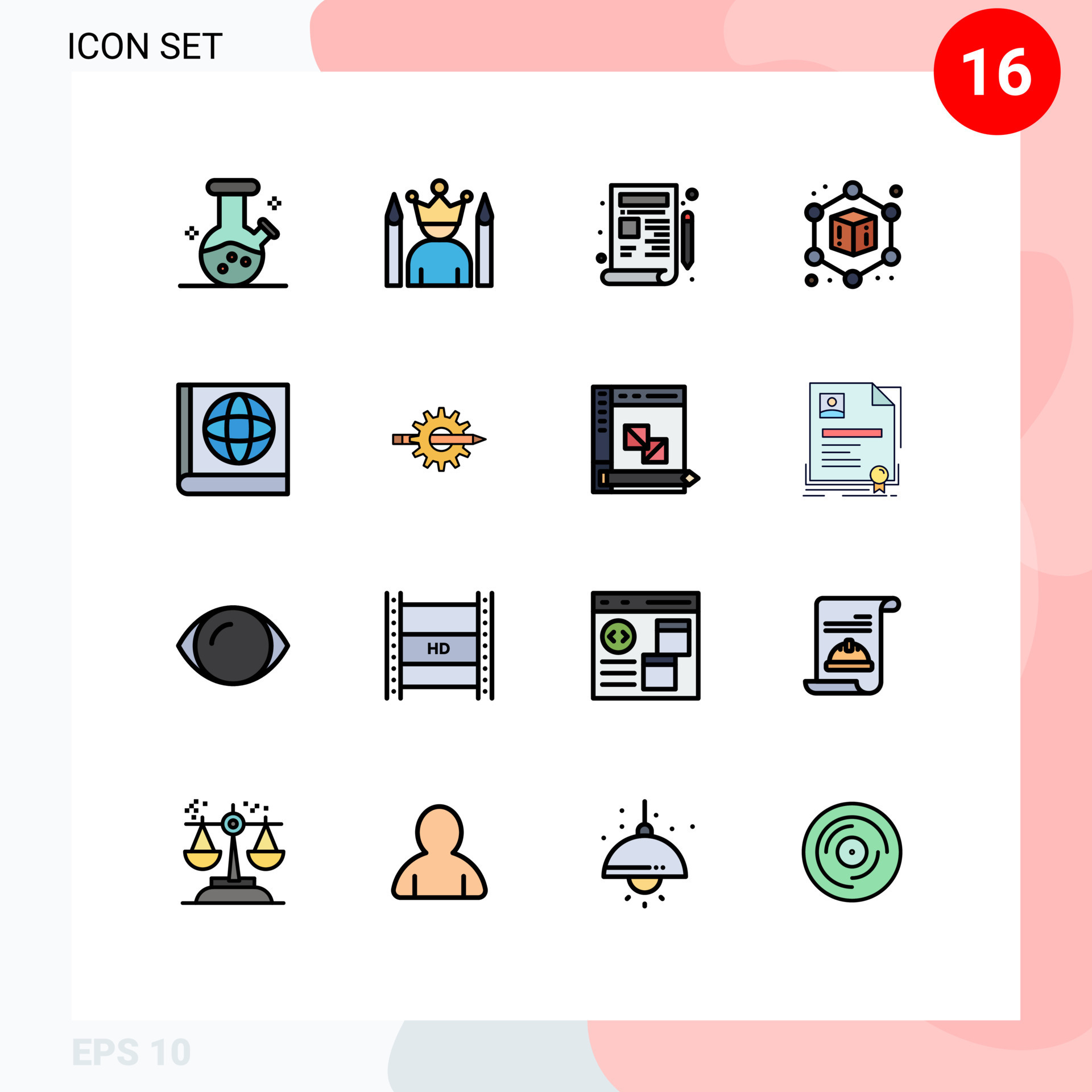 Set of 16 Vector Flat Color Filled Lines on Grid for writing book