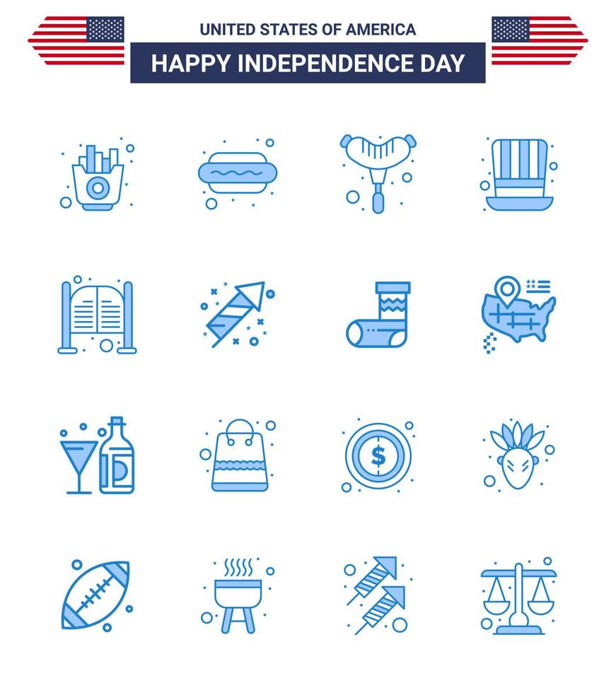Set of 16 Vector Blues on 4th July USA Independence Day such as saloon bar food usa hat Editable USA Day Vector Design Elements
