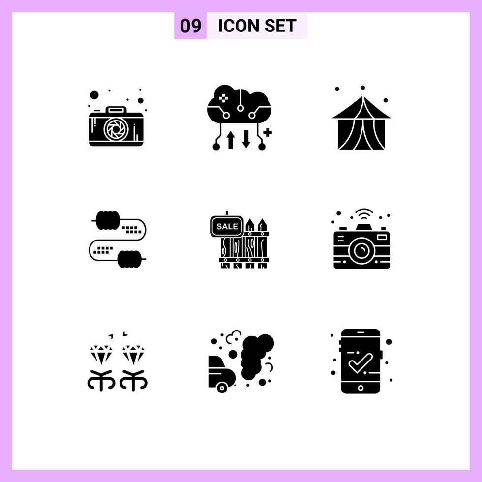 Group of 9 Solid Glyphs Signs and Symbols for wood capacitors circus joint cable Editable Vector Design Elements