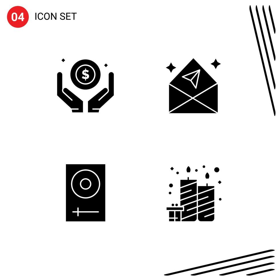 4 User Interface Solid Glyph Pack of modern Signs and Symbols of business devices hand mail electronics Editable Vector Design Elements