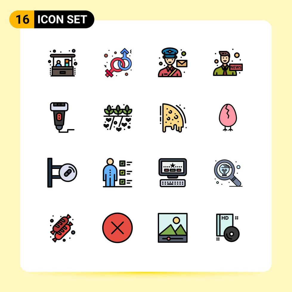 Modern Set of 16 Flat Color Filled Lines Pictograph of cashless media avatar communication postman Editable Creative Vector Design Elements