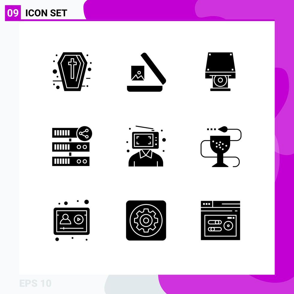 9 Universal Solid Glyph Signs Symbols of customer web cd rom server share Editable Vector Design Elements