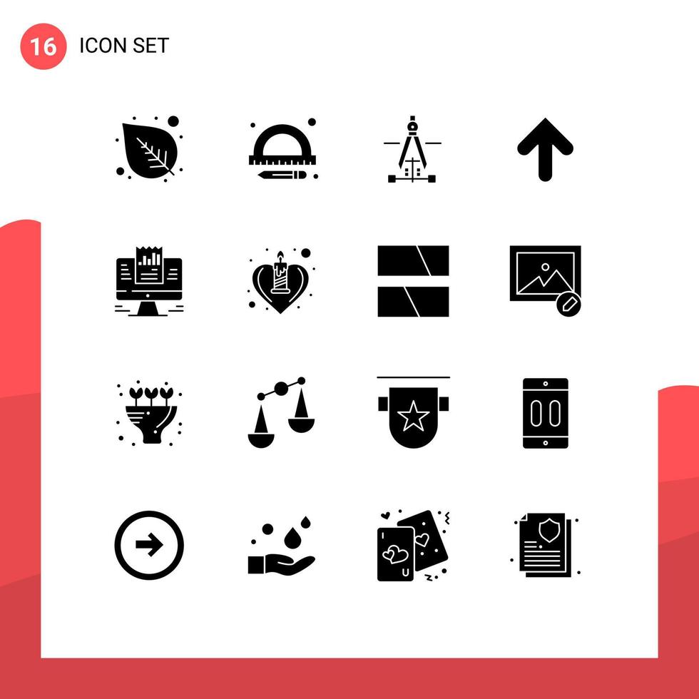 Universal Icon Symbols Group of 16 Modern Solid Glyphs of computer presentation education report up Editable Vector Design Elements