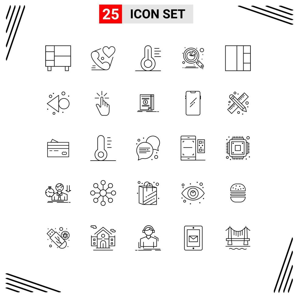 Group of 25 Modern Lines Set for search data love analytics tools Editable Vector Design Elements