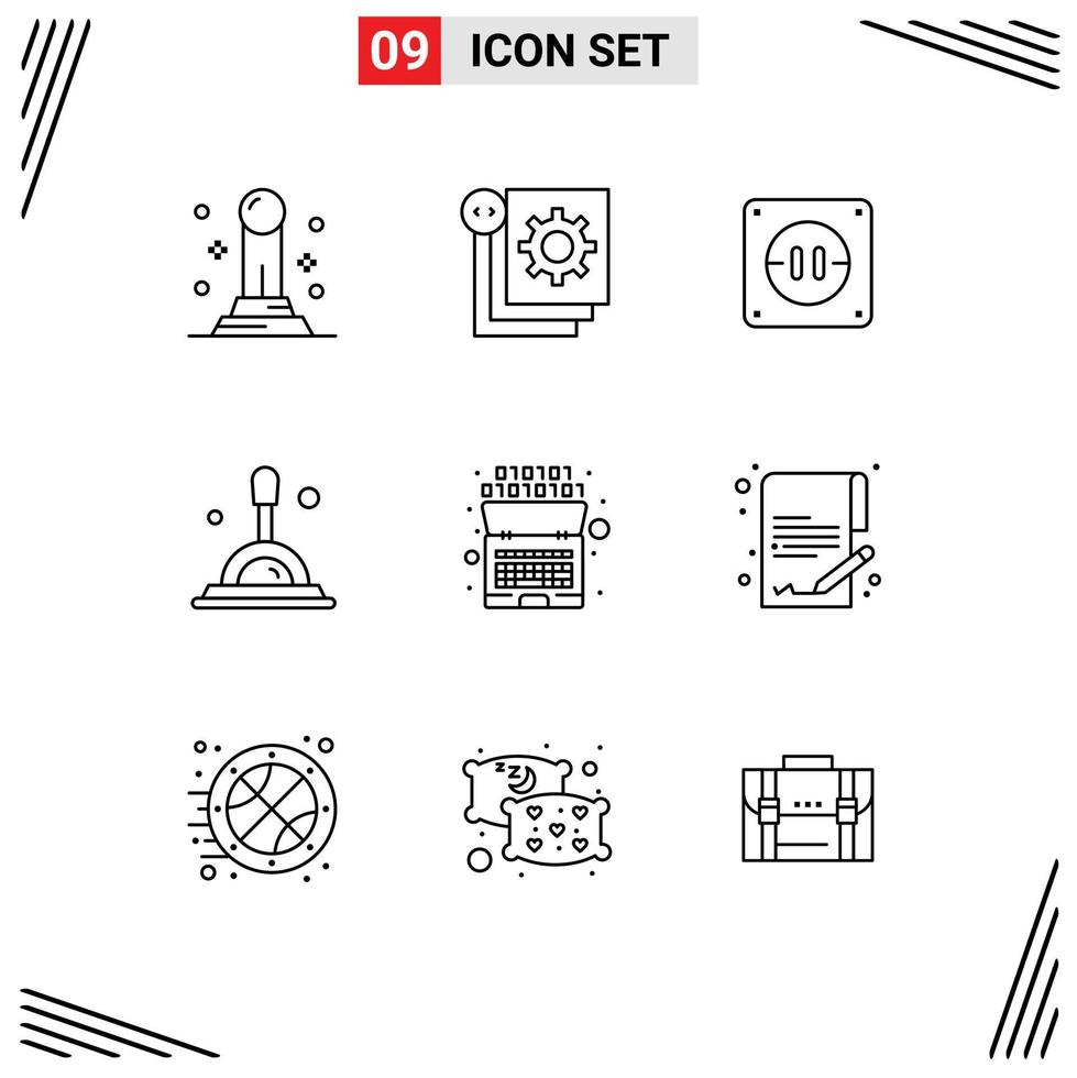 grupo de 9 esboza signos y símbolos para elementos de diseño de vectores editables de lupa artificial eléctrica binaria de inteligencia