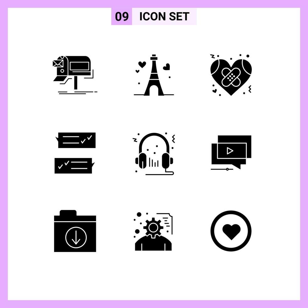 9 Thematic Vector Solid Glyphs and Editable Symbols of speech bubble dialogue wedding chat heart Editable Vector Design Elements