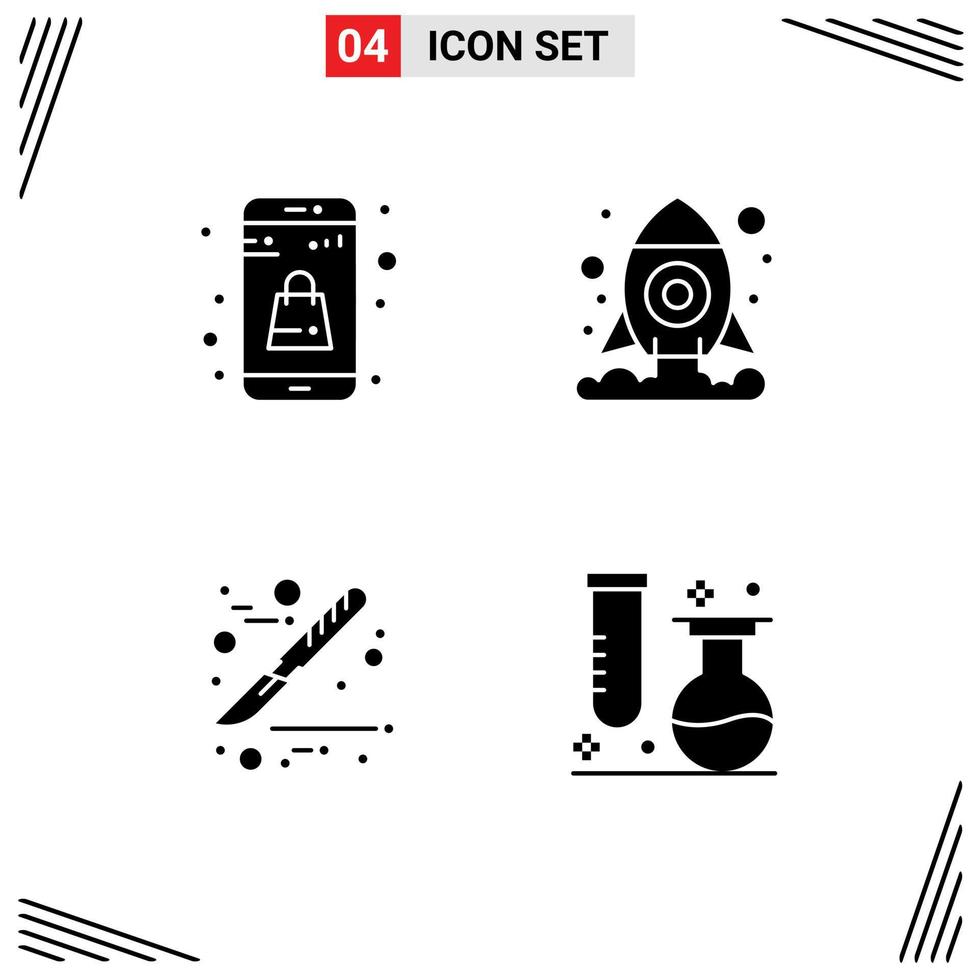 4 Thematic Vector Solid Glyphs and Editable Symbols of bag surgery online app space flasks Editable Vector Design Elements