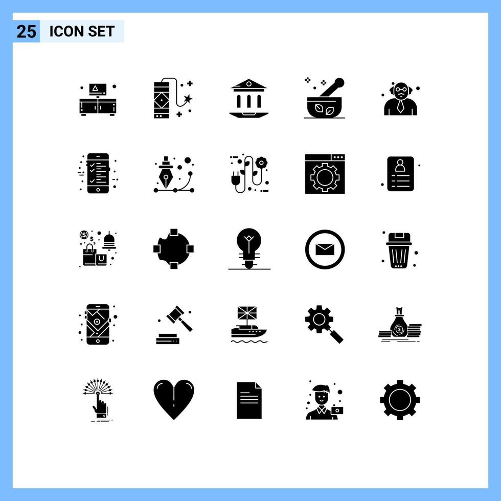 Universal Icon Symbols Group of 25 Modern Solid Glyphs of teacher soup internet medicine hospital Editable Vector Design Elements
