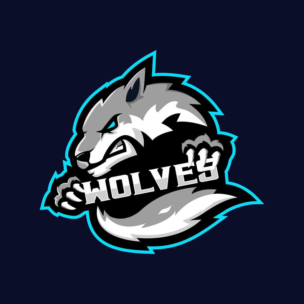 Angry Wolf esport logo design vector