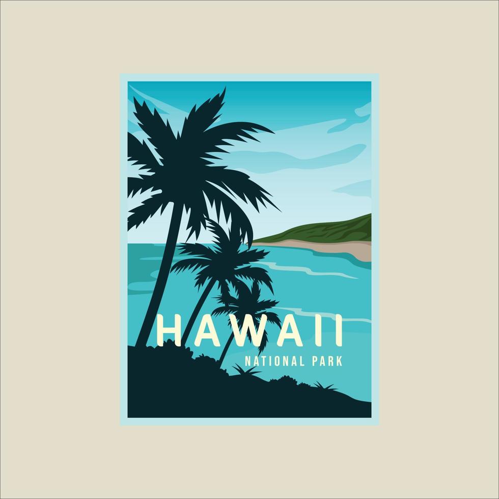 hawaii beach poster vector illustration template graphic design. paradise island sign or banner for travel business or adventure leisure concept