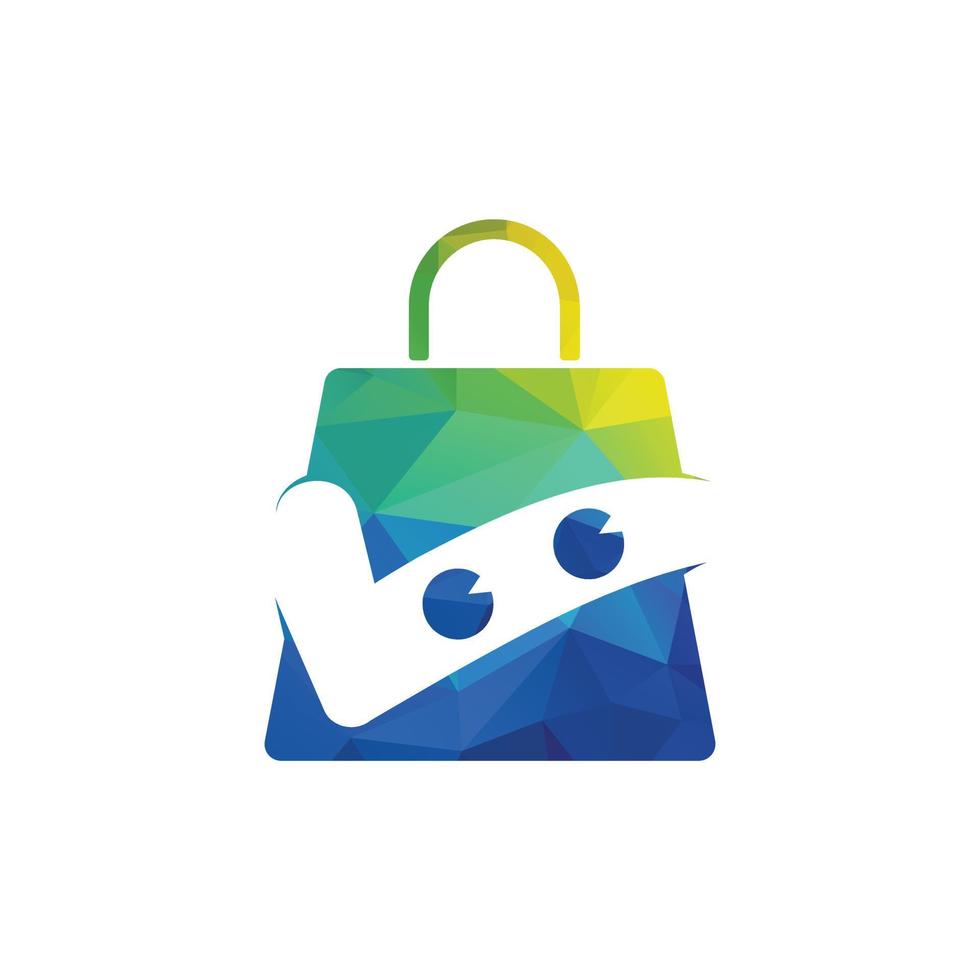 logotipo de la bolsa de compras de la marca de verificación. ícono de bolsa de compras para el logotipo comercial de la tienda en línea. vector