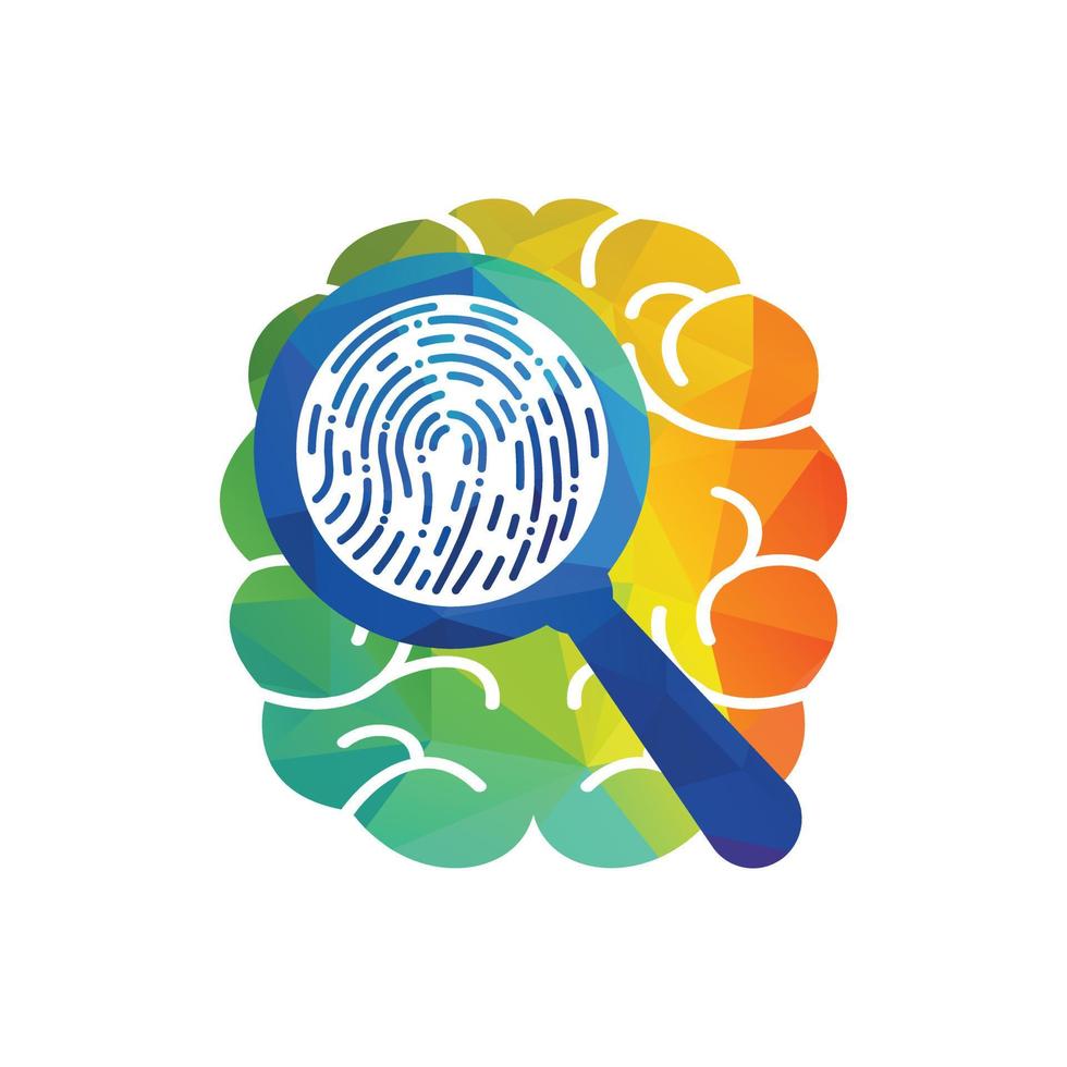 Magnifying Glass finding finger print in brain. Intelligence brain concept design. vector