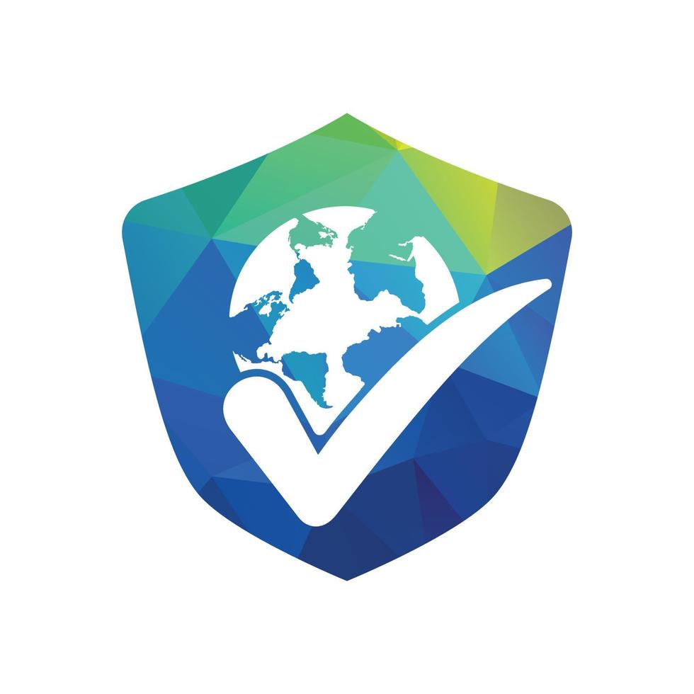 Globe check vector logo design. Tick mark and globe icon design.