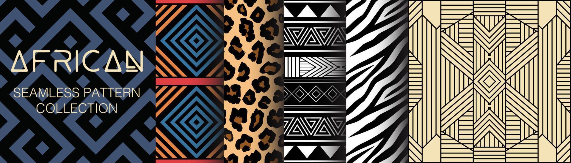 African collection of seamless patterns. Geometry, textures and signs. Ethnic aesthetic and african ornaments. Tribal designs, folk artworks and native style graphics. Black culture inspired. vector