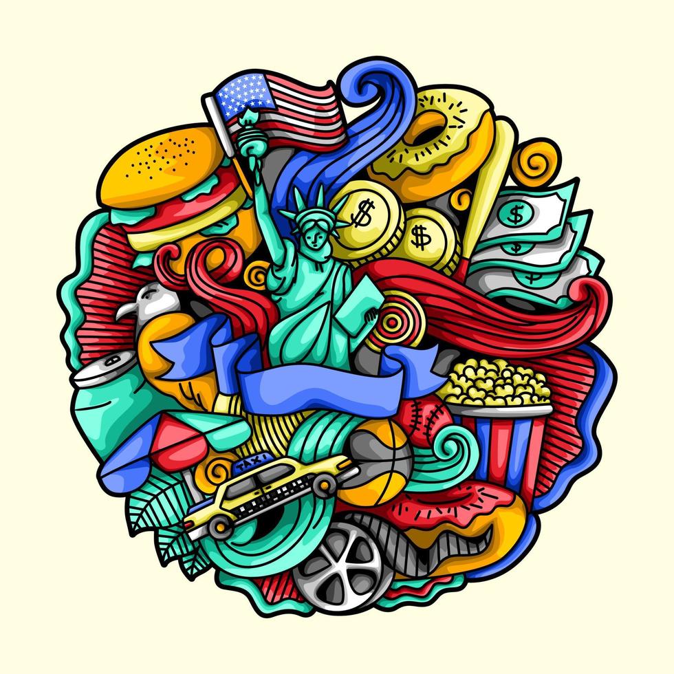 ilustración de diseño de vector de doodle de icono americano