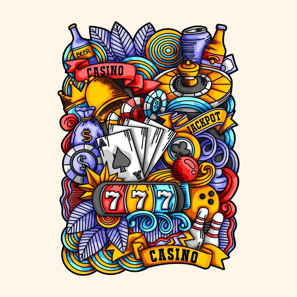 ilustración de diseño de elemento de vector de doodle de casino