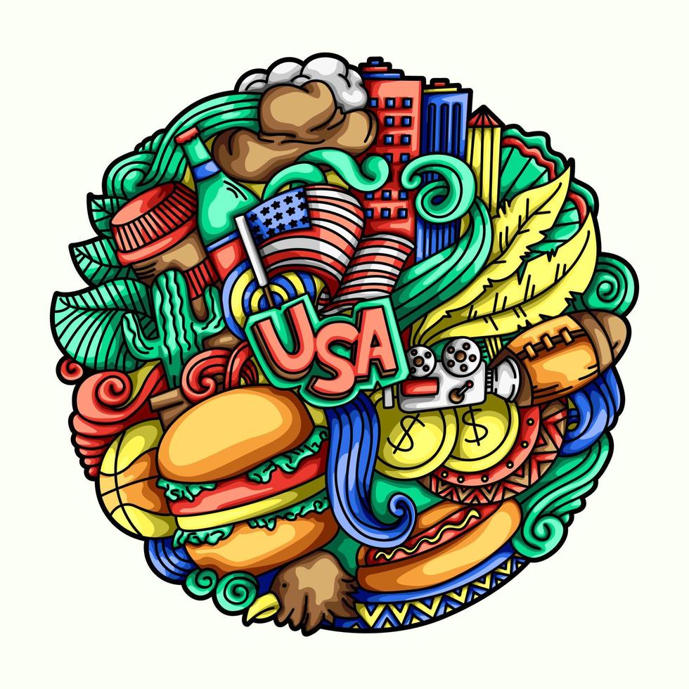 American Icon Doodle Vector Element Design Illustration