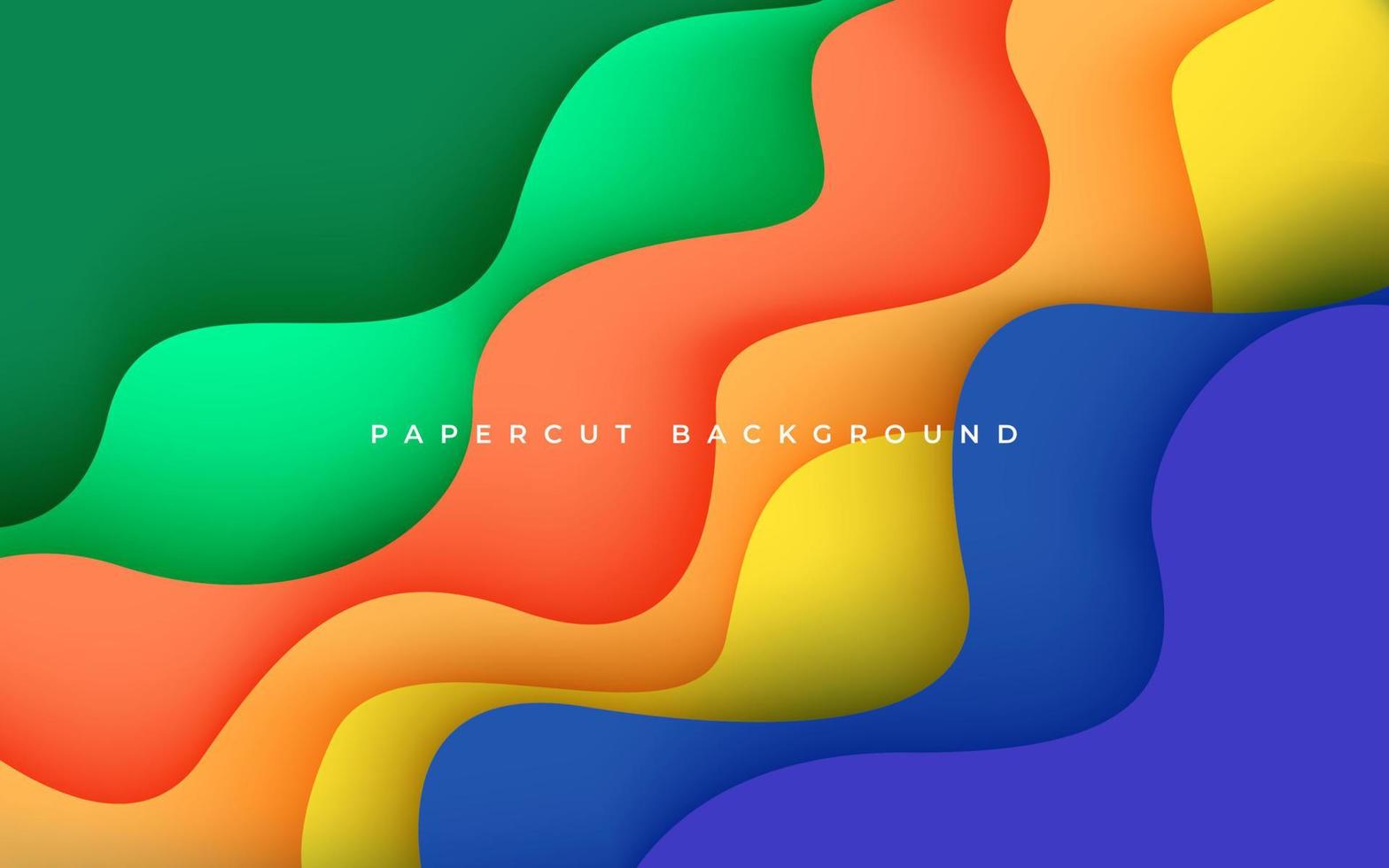 multi colored abstract blue, yellow, orange and green colorful wavy papercut overlap layers background. eps10 vector