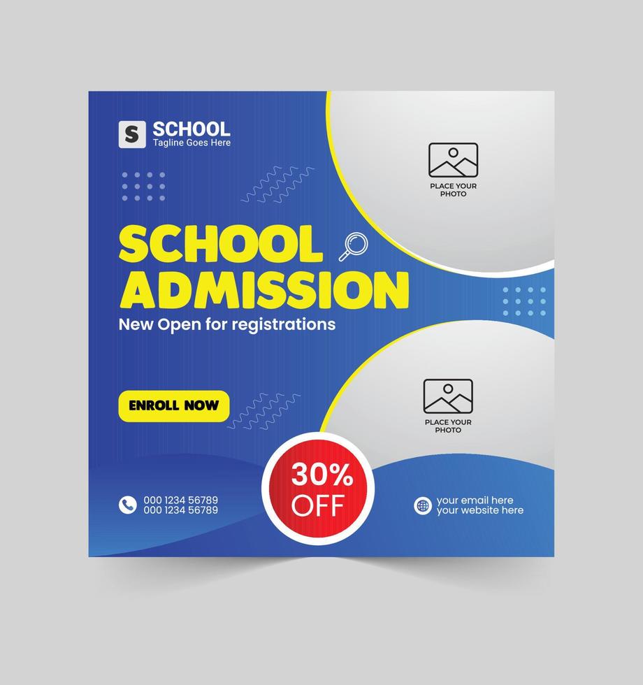 Social Media Post Banner for School Admission, College Admission, Institute Admission vector