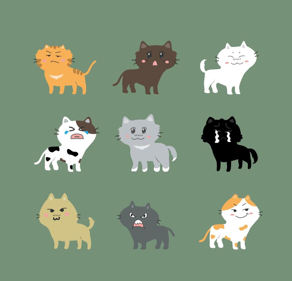 Cat cartoon character icon set vector