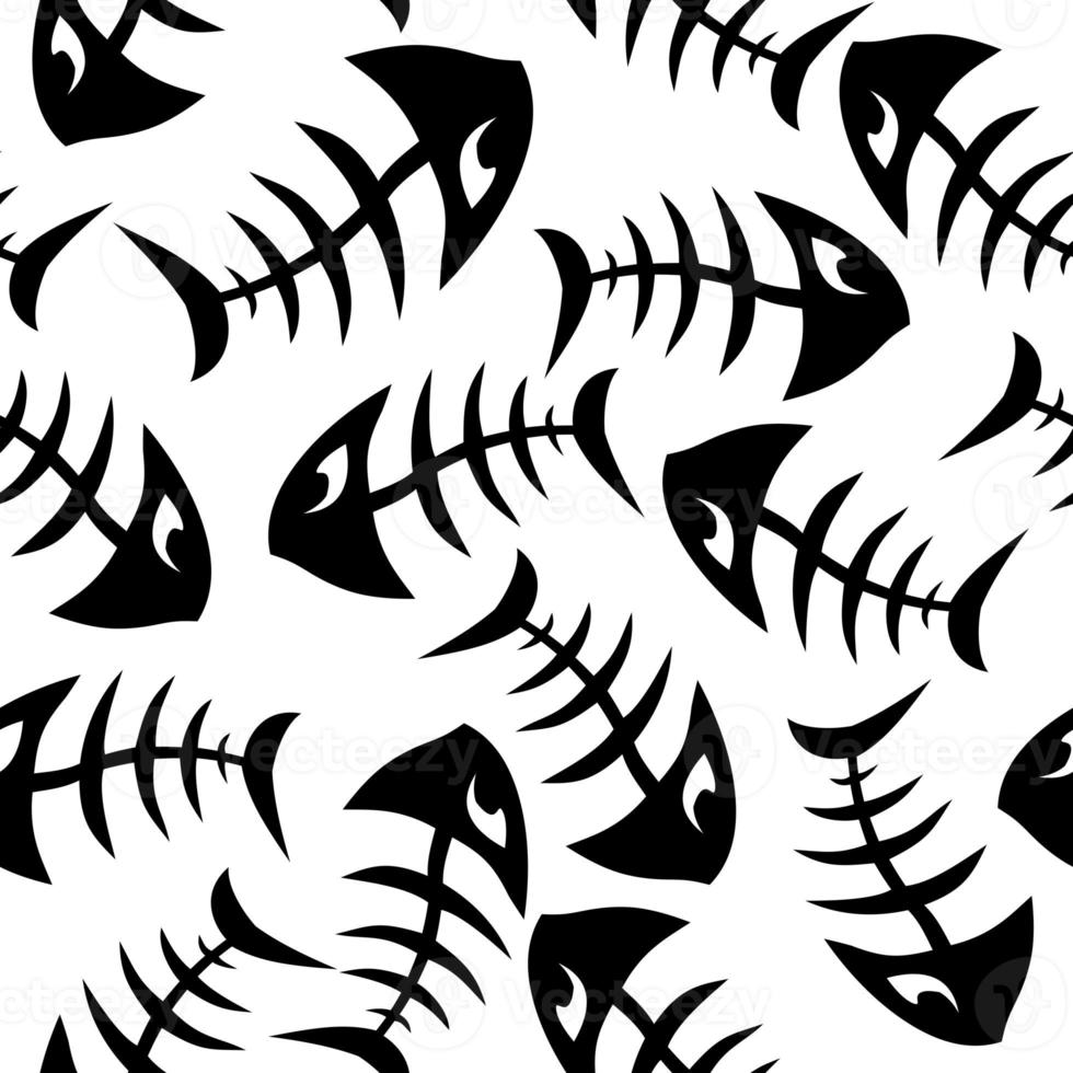 black and white seamless pattern of fish skeletons, repeating black pattern on a white background, design photo