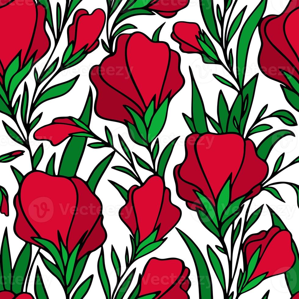 seamless pattern of large red flower buds on a white background, bright floral texture, design photo
