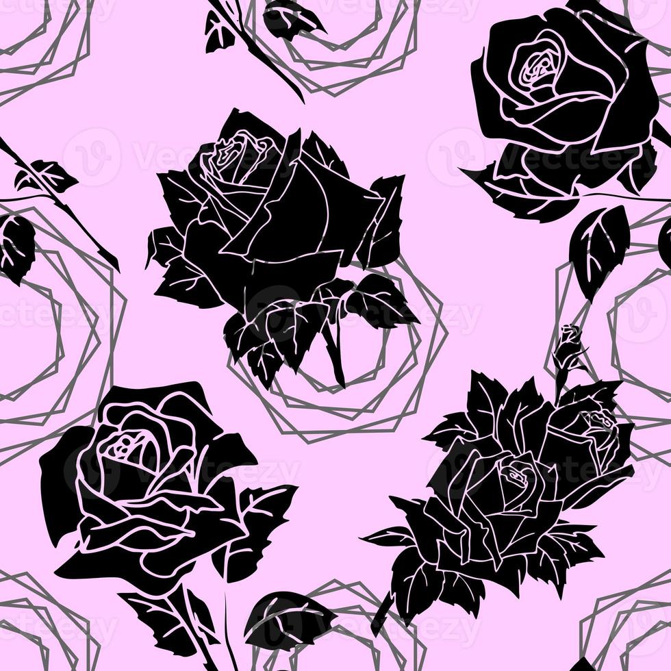 seamless pattern of black roses on a pink background, texture, repeating pattern, design photo