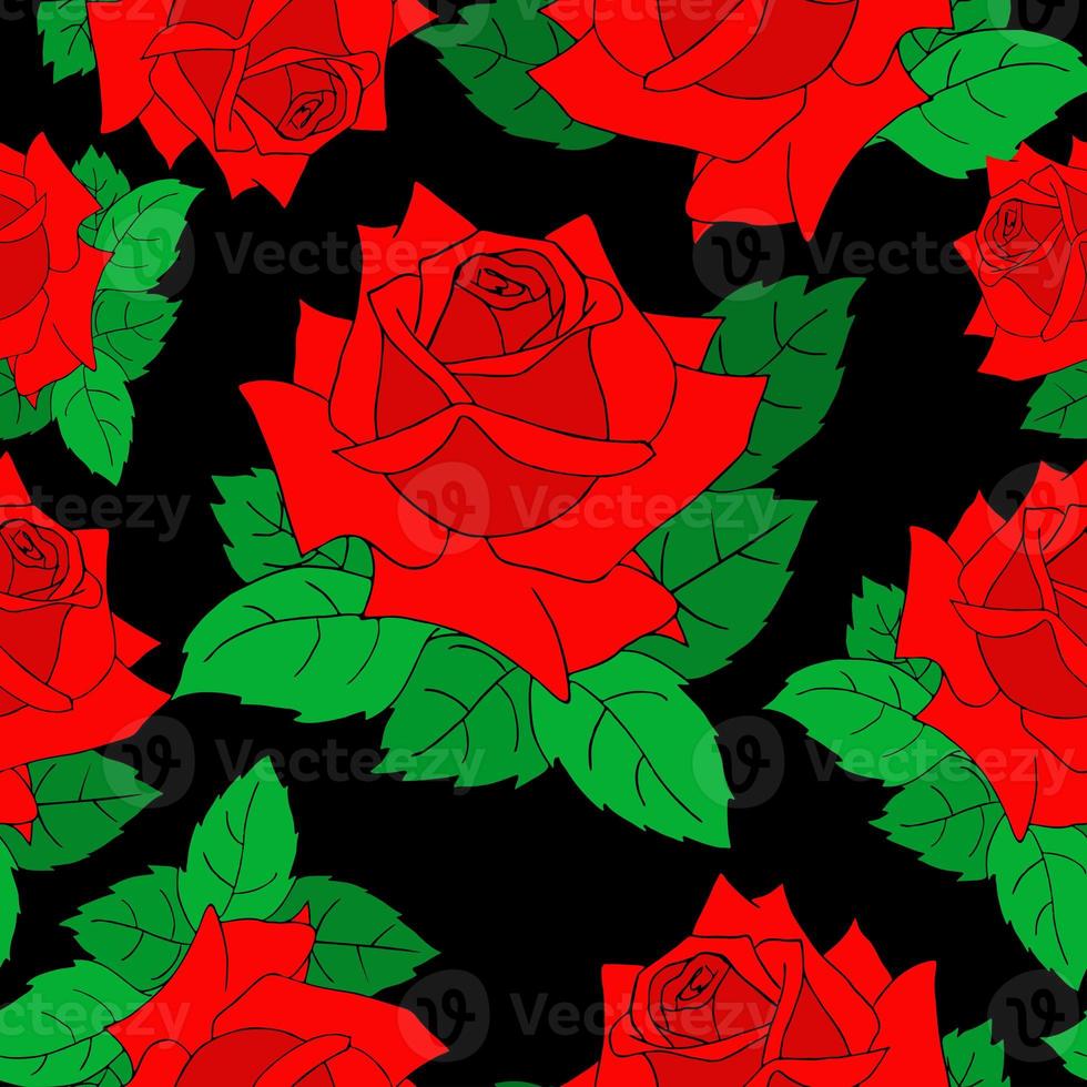 red roses seamless pattern on black background, texture, repeating pattern, design photo