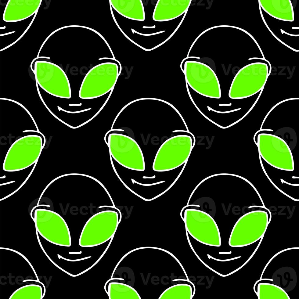 seamless symmetrical white-green pattern with a close-up humanoid face on a black background, texture, design photo