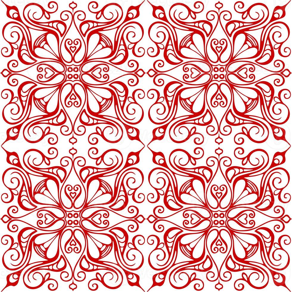 seamless graphic pattern, floral red ornament tile on white background, texture, design photo