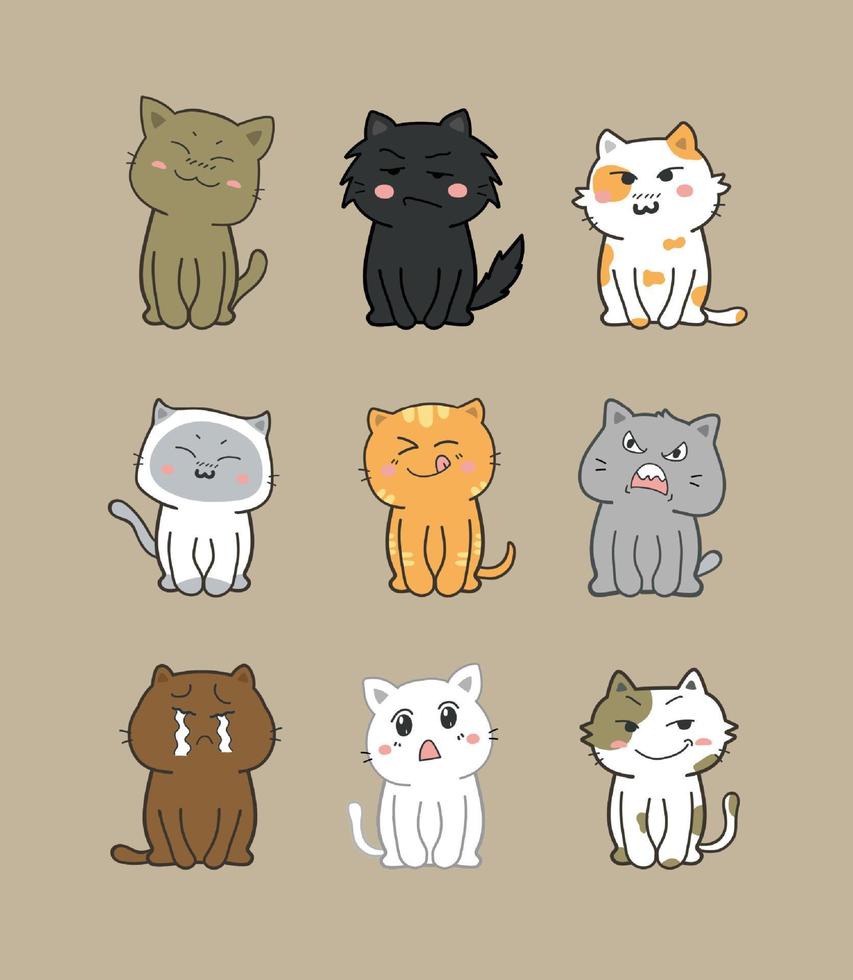conjunto de iconos de personaje de dibujos animados de gato vector