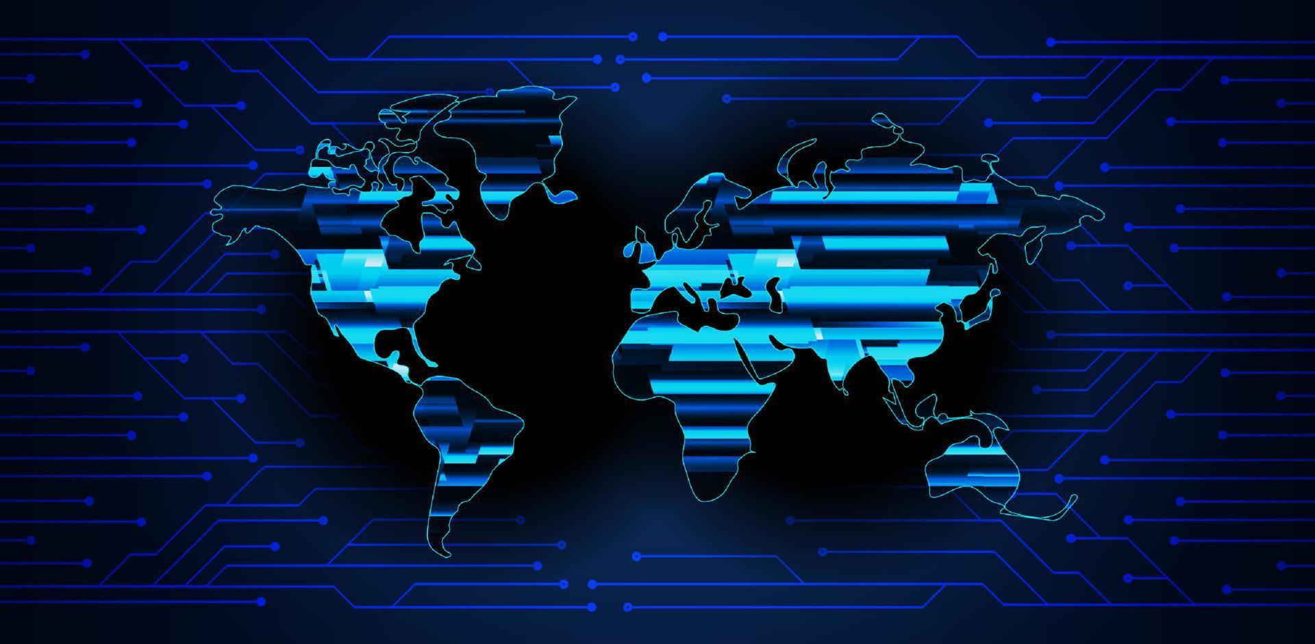 holograma de mapa del mundo moderno sobre fondo de tecnología vector