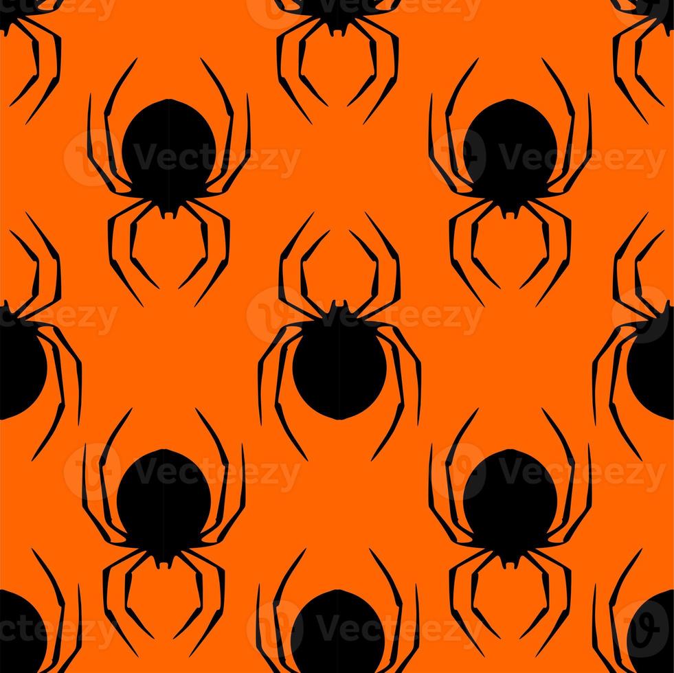 seamless contour pattern of graphic silhouettes of black spiders on an orange background, texture, design photo