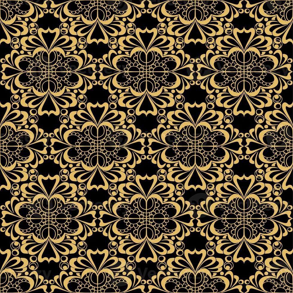 seamless graphic abstract tile pattern, golden geometric ornament on black background, texture, design photo