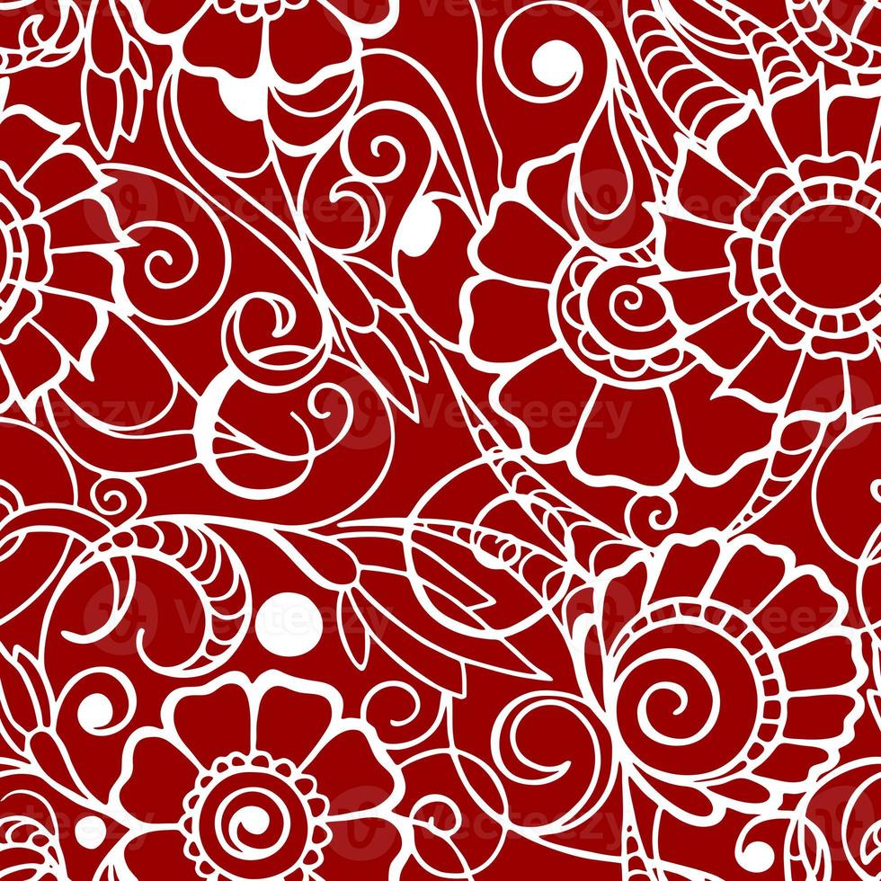 seamless contour pattern of large white graphic flowers on a red background, texture, design photo