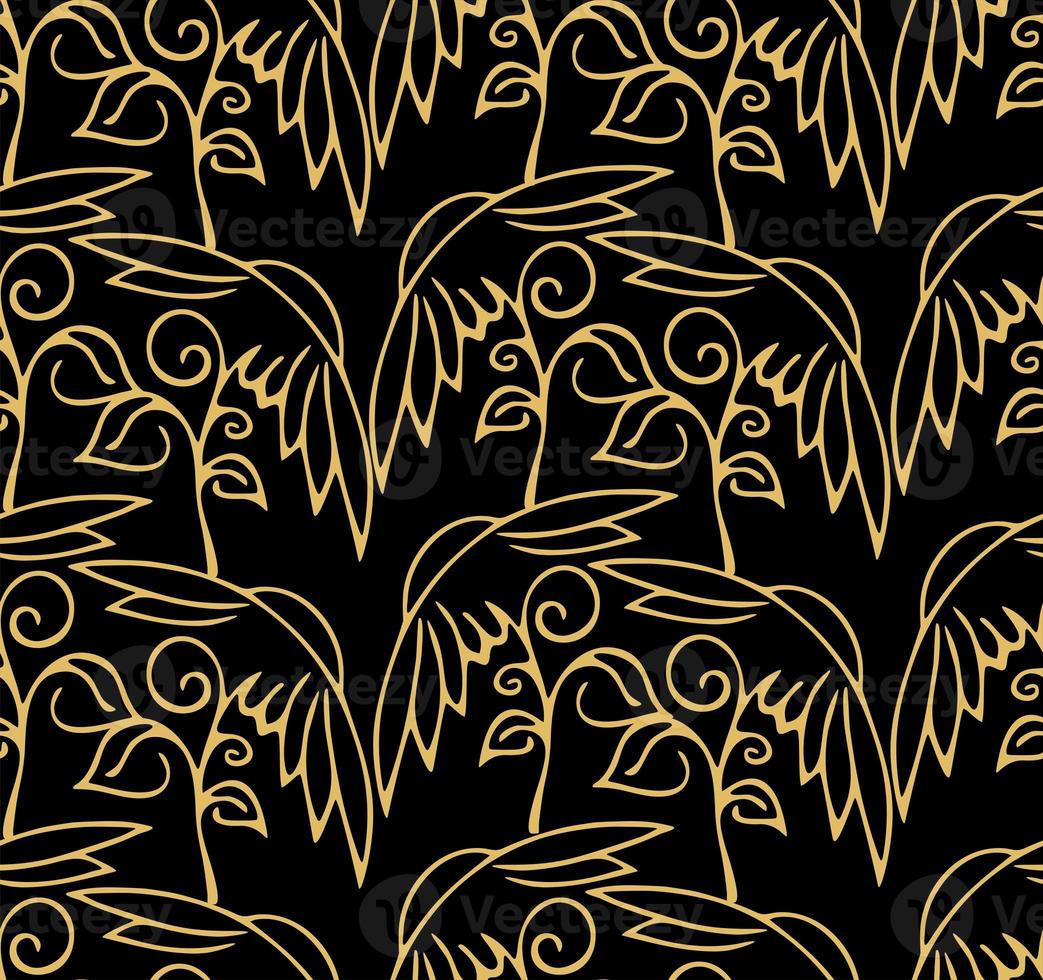 seamless floral pattern of golden contour flowers on a black background, texture, repeat pattern, design photo