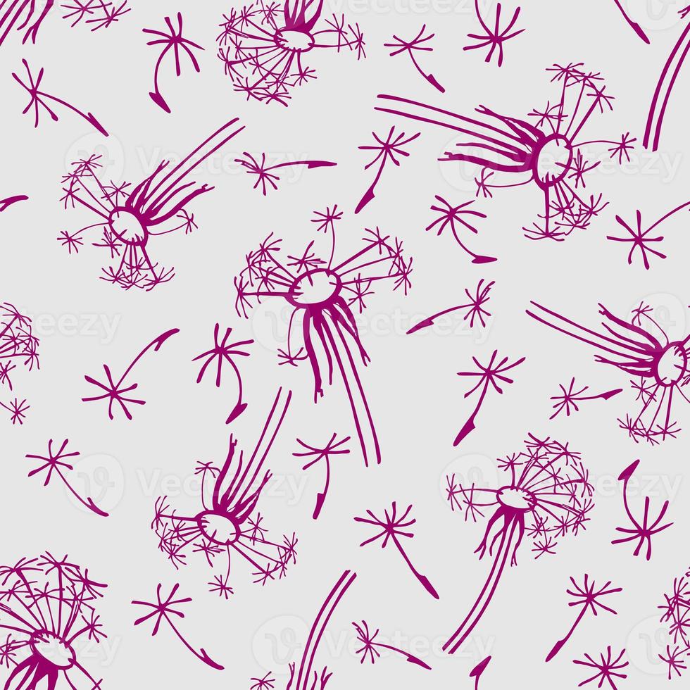 purple dandelions seamless graphic pattern on gray background, texture, design photo