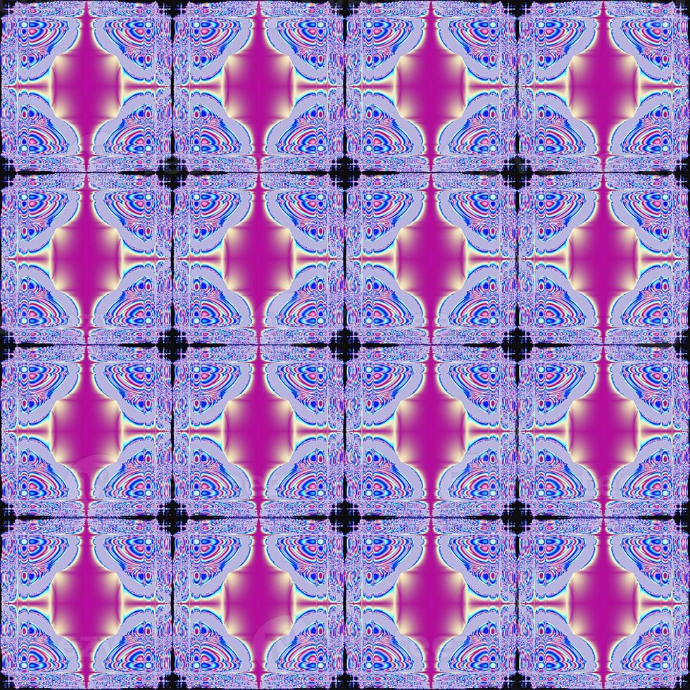 geometric seamless floral symmetrical pattern in blue and purple colors, tile, texture, design photo