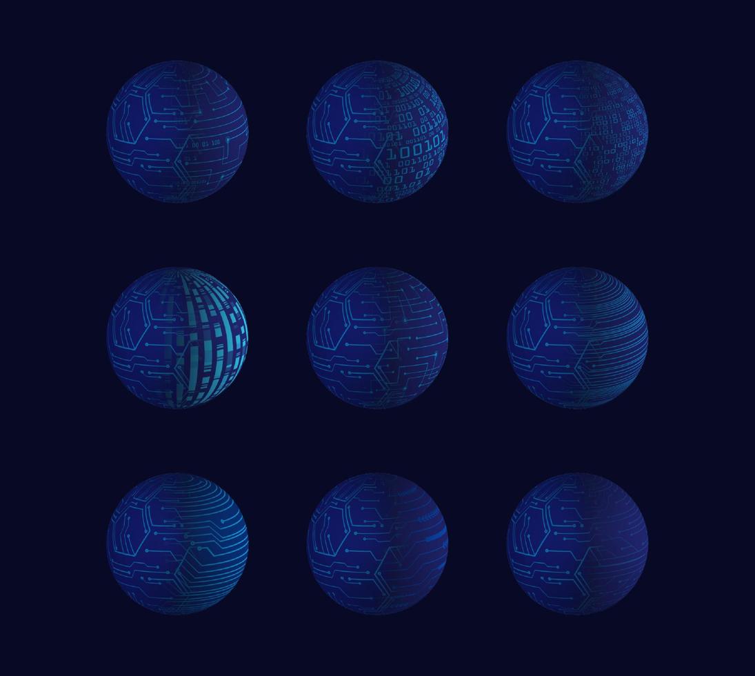 conjunto de globo azul de tecnología vector