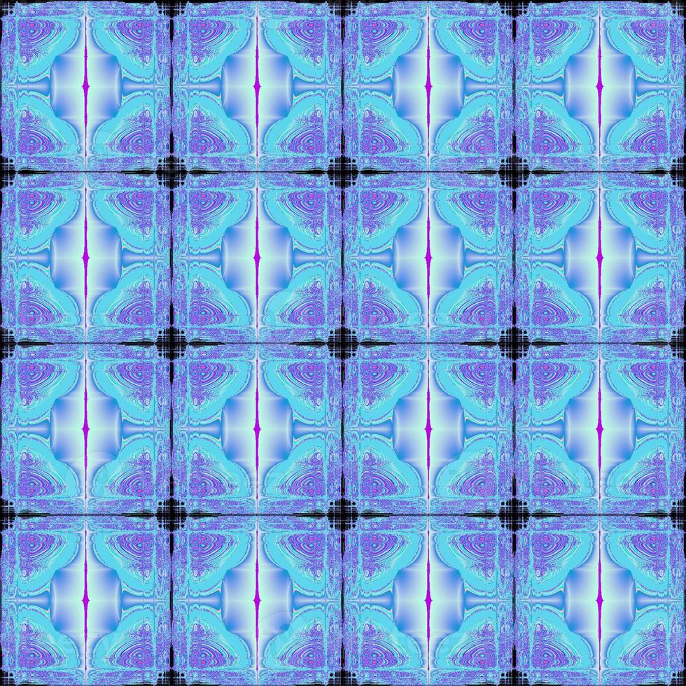 geometric seamless floral symmetrical pattern in blue and purple colors, tile, texture, design photo